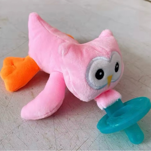 Baby Teal Pacifier With Pink Owl Plush - Picture 5 of 5